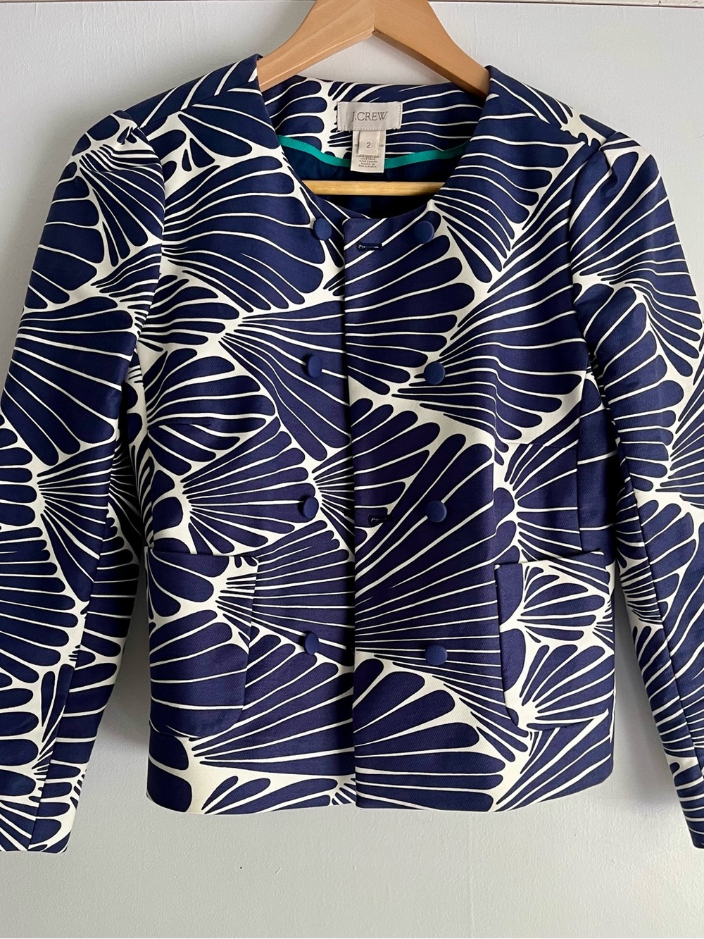 J.Crew Fanfare Seashell Double-Breasted Blazer Jacket - Navy / Cream - Size 2